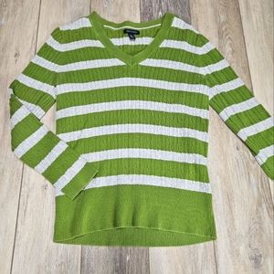 Tommy Hilfiger Y2K Vintage Cable Knit Striped V Neck Sweater Green Women's XL